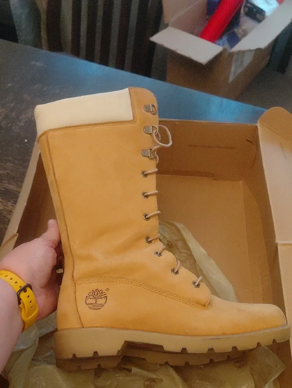 Timberland Women's Wheat and White Lace-Up Side-Zip Tall Boots